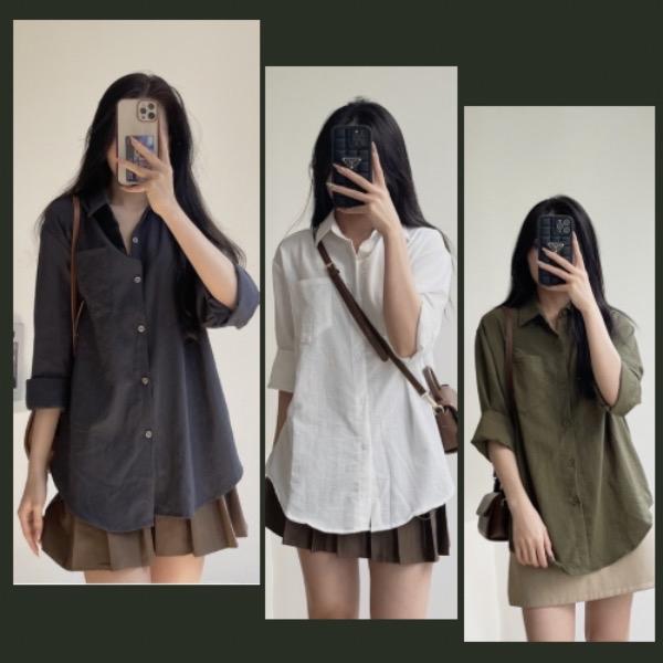 Áo sơ mi nữ dài tay form rộng ulzzang kiểu hàn basic 10 màu dễ phối đồ có bigsize