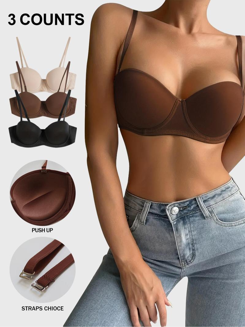 Product Introduction of Women's Solid Underwire Push Up Bra, Casual Adjustable Spaghetti Strap Lingerie Top for Daily Wear, Soft Comfortable Bra for All Seasons 1