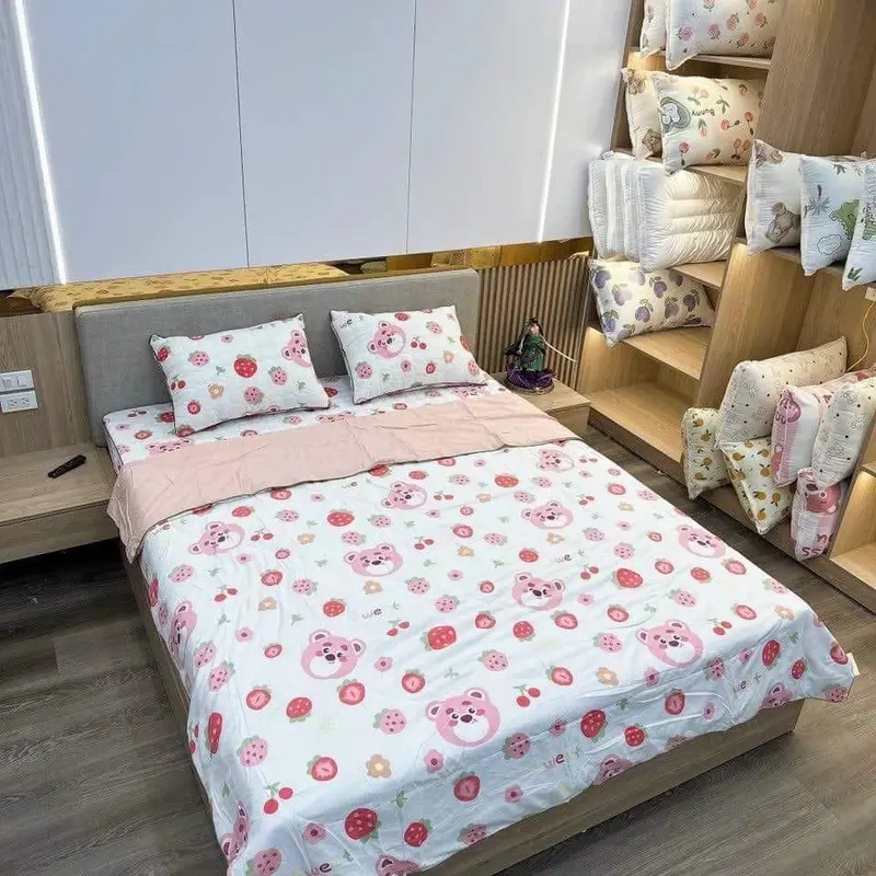 Set 4 món cotton sơ đũi đậu nành 1 ga bo chun , 2 vỏ gối đầu và 1 chăn 6