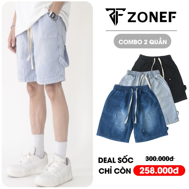 Quần short jean nam nữ Zonef, Quần short jean wash form oversize Menswear Pants