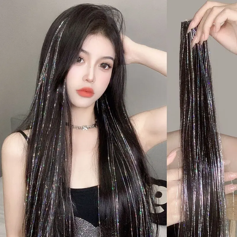 Tóc Nối Không Đường May, Nhuộm Laser Treo Tai, Một Mảnh, Dụng Cụ Hữu Ích, Thích Hợp Cho Nữ, Ngọt Ngào Và Ngầu, Thích Hợp Cho Lễ Hội Âm Nhạc Và Các Cảnh Cài Áo Sân Khấu