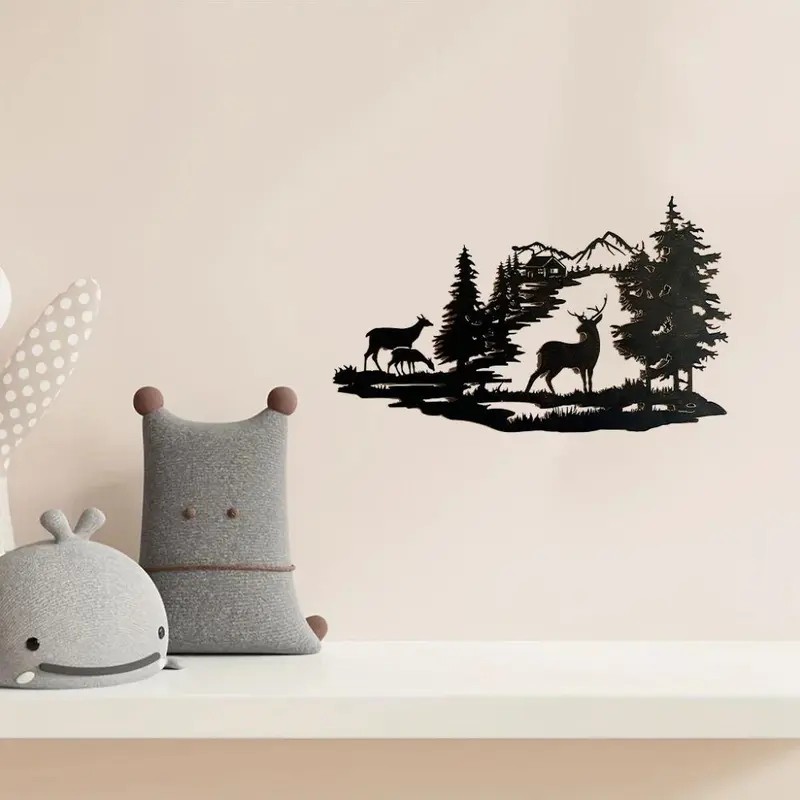 Metal Wall Decor, Deer & Forest Design Wall Art, Modern Minimalist Wall Decor, Wall Hanging Decor for Home Living Room Bedroom, Hangable 4