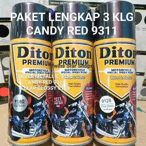Diton Premium Paket Lengkap 3 Kaleng 400cc Merah Candi Candy Red 9311 Silver Metalic 9180 Clear Glossy 9128 Pilox Pilok Cat Semprot Spray Paint