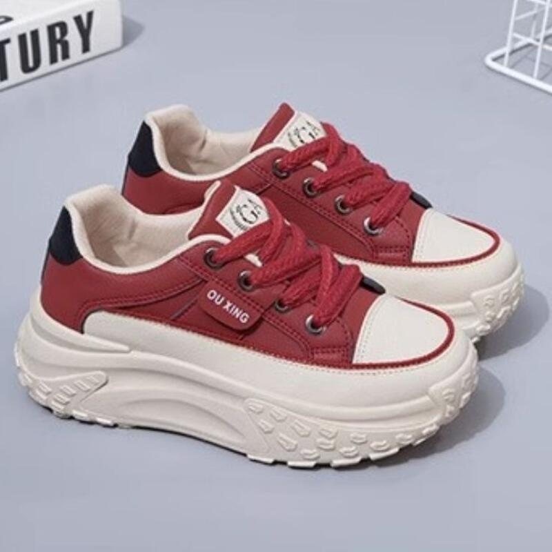 Product Introduction of Dad's Women's Instagram Trend 2024 Spring New Versatile Thick Sole Elevated Running Casual Leather Breathable Sports Shoes 5