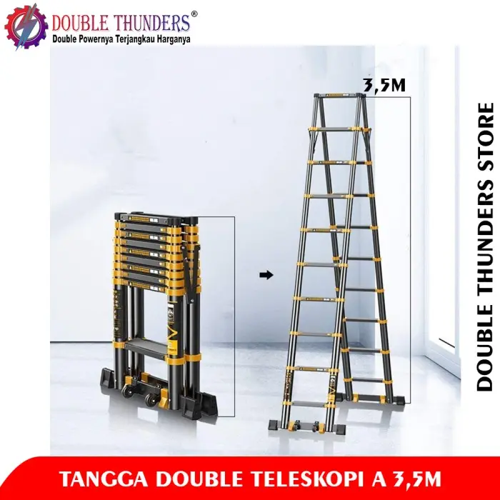 Tangga Lipat Aluminium Teleskopik 3,5M 2 Sisi YB2035 Double Thunders