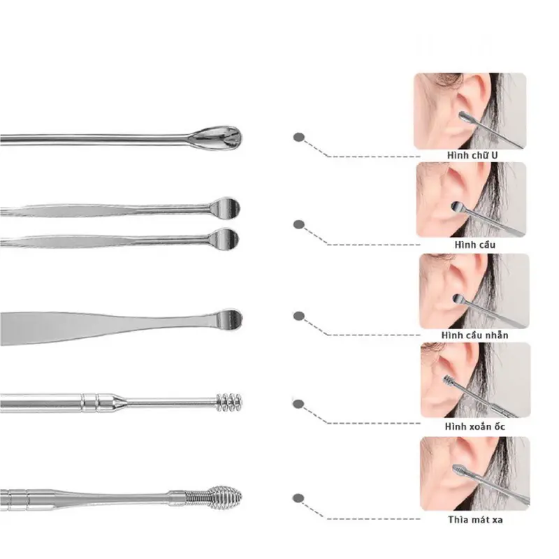 Bộ Ráy Tai 6 in 1 Bằng Thép Không Gỉ Có Móc Treo Chìa Khóa Hộp Nhựa - BRT6IN1 - CK3-6 Lấy Ráy Tai 1
