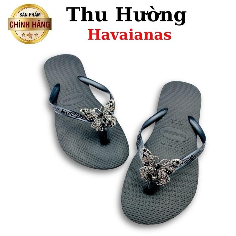  Dép Havaianas Nữ Slim Gắn Kèm Charm Bướm Vintage Bạc - Từ Brazil - Cao su non tự nhiên chống trơn trượt - Thu Hường Havai 