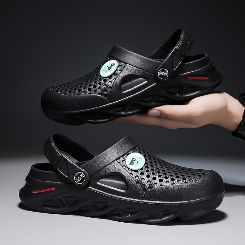 Men's-On Clogs - Comfortable Breathable EVA Sandals Outdoor, Beach &, Black with Blue Accent, Round Toe, Lightweight and Stylish Design Boy Walking Shoes 1