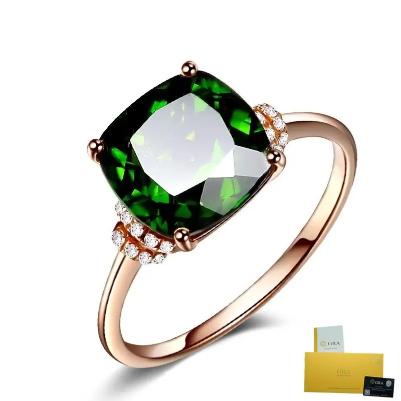 [With Gra Certificate] 18K Rose Gold Emerald Ring Women's Diamond Ring Colorful Jewelry Ring