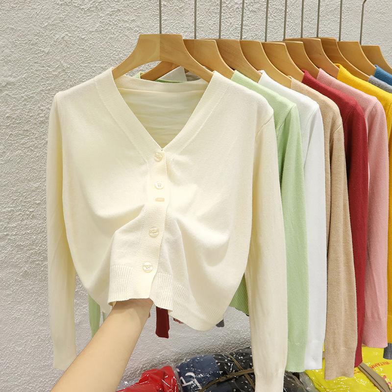 Product Introduction of Áo Khoác Cardigan Dệt Kim, Cổ Chữ V, Ngắn, Dành Cho Nữ, Hàng Mới Về Mùa Thu 2024, Màu Trơn Áo Len Bên Ngoài, Áo Len Dài Tay Women Top 1