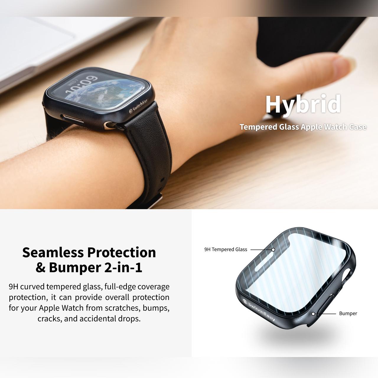 Case Apple Watch 9/8 45/41mm SwitchEasy Hybrid Glass Full Cover Clear