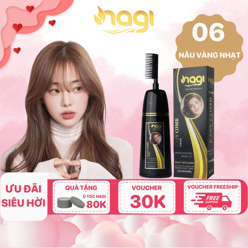 Dầu gội nhuộm tóc Nagi màu Nâu vàng nhạt 400ml Nữ Đổi Màu Tóc