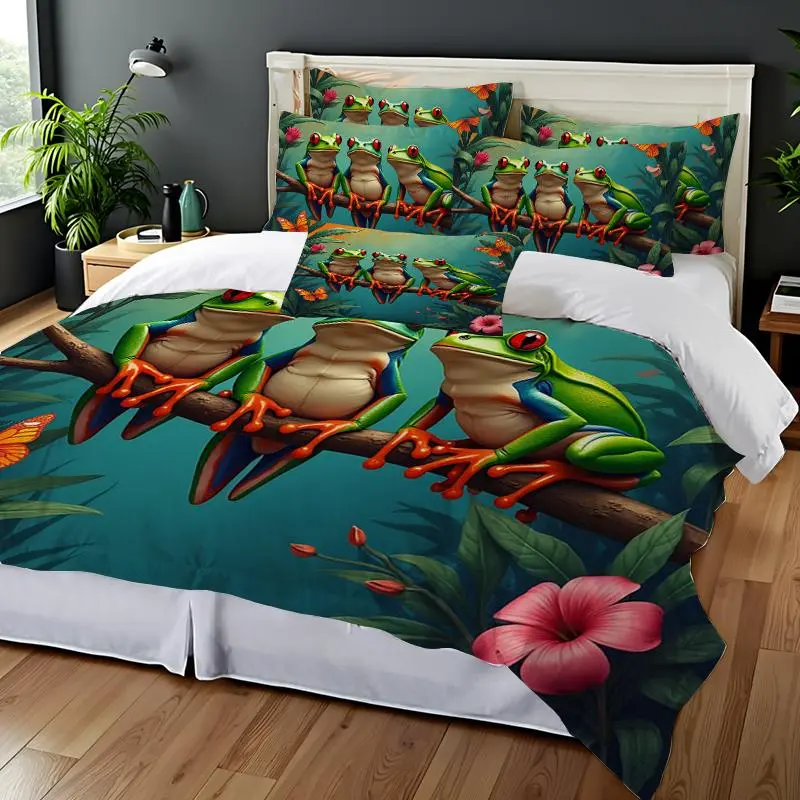 Frog & Butterfly Pattern Bedding Set, 1 Set Including Duvet Cover & Pillowcase, Bedding Supplies for Home Bedroom Hotel 3