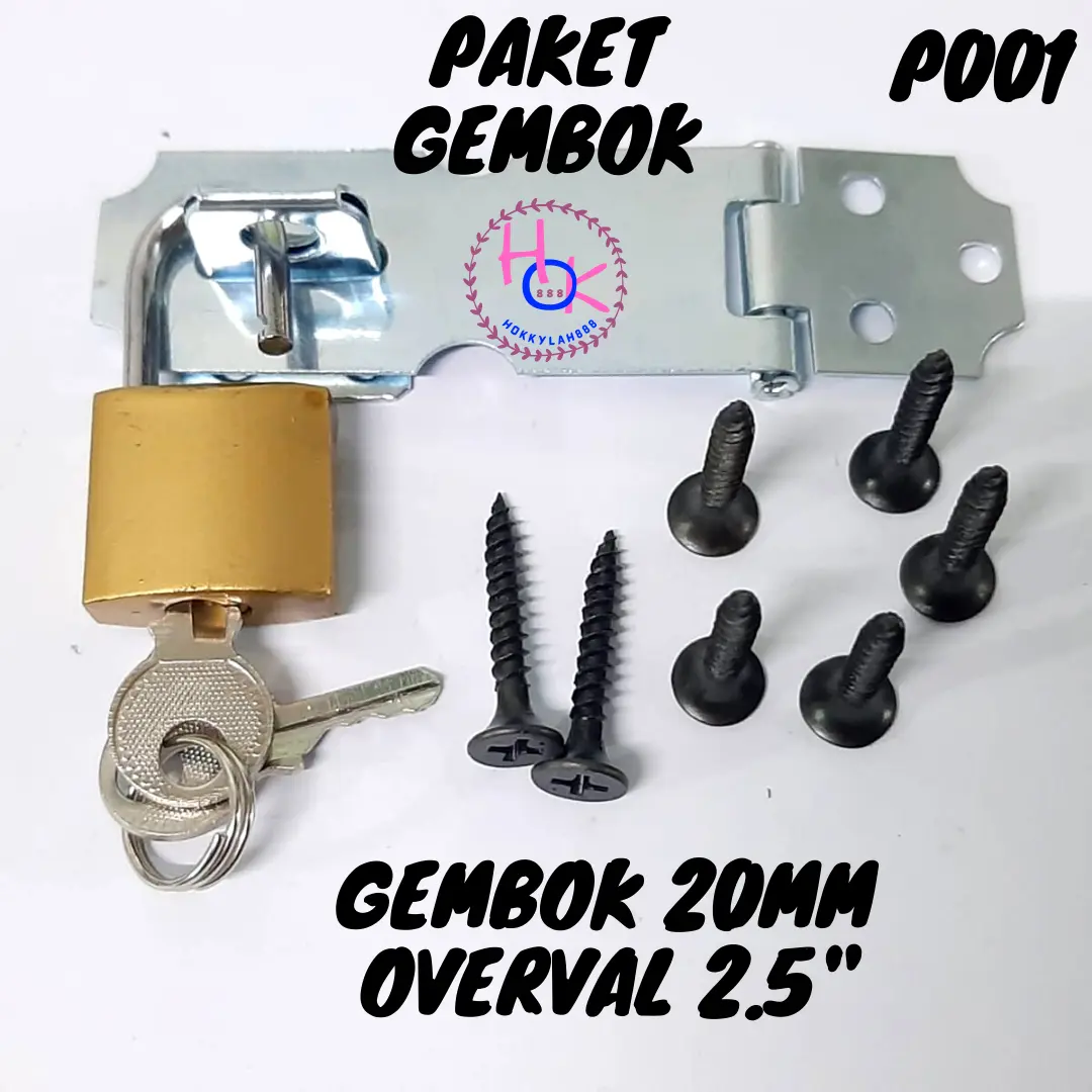 HOK PAKET Gembok Murah Tinggal Pasang Overpal Gembok 2.5" inch / Overval Cantolan Gembok + Skrup