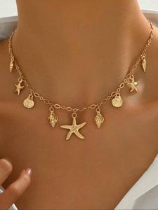 Collar en capas de estilo boho para mujer con diseño de estrella de mar, concha y caracol, collar con colgante vintage y moderno, joyería chic como regalo para novia