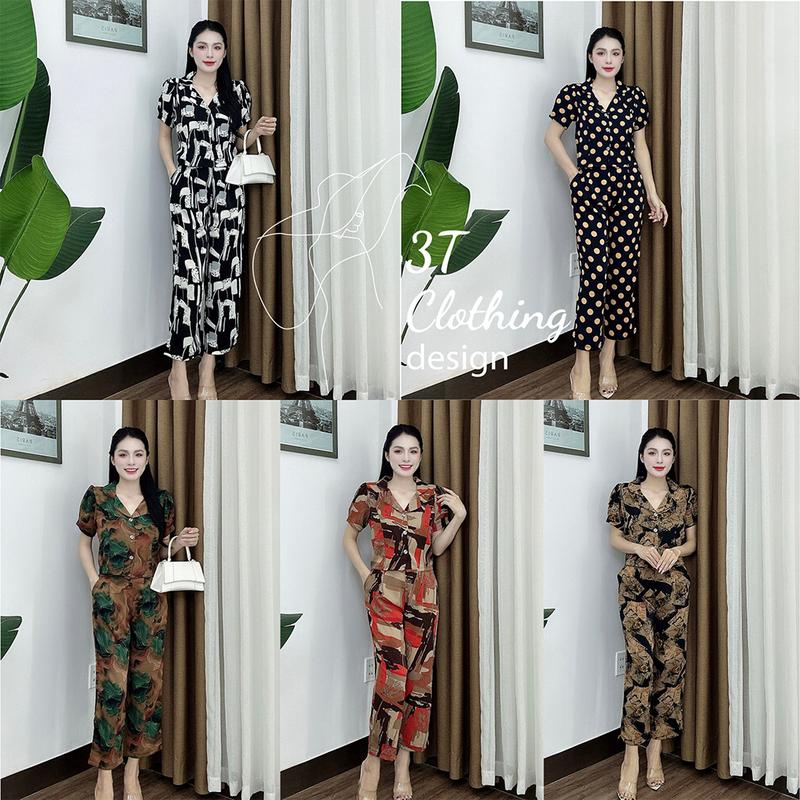 Đồ bộ nữ cổ vest mặc nhà mùa hè sang chảnh quần dài tay ngắn form bigsize 40 - 80kg mã D125