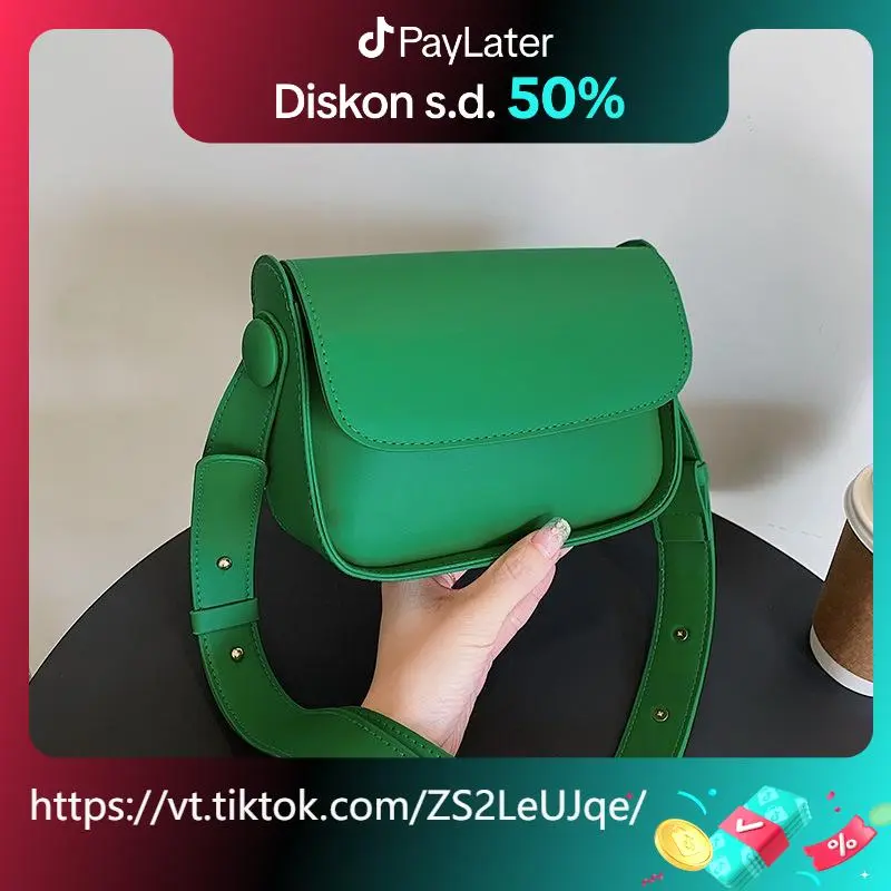 Tas Selempang Wanita Slingbag Kasual Polos Kulit PU Persegi Cokelat Hijau DMTS043