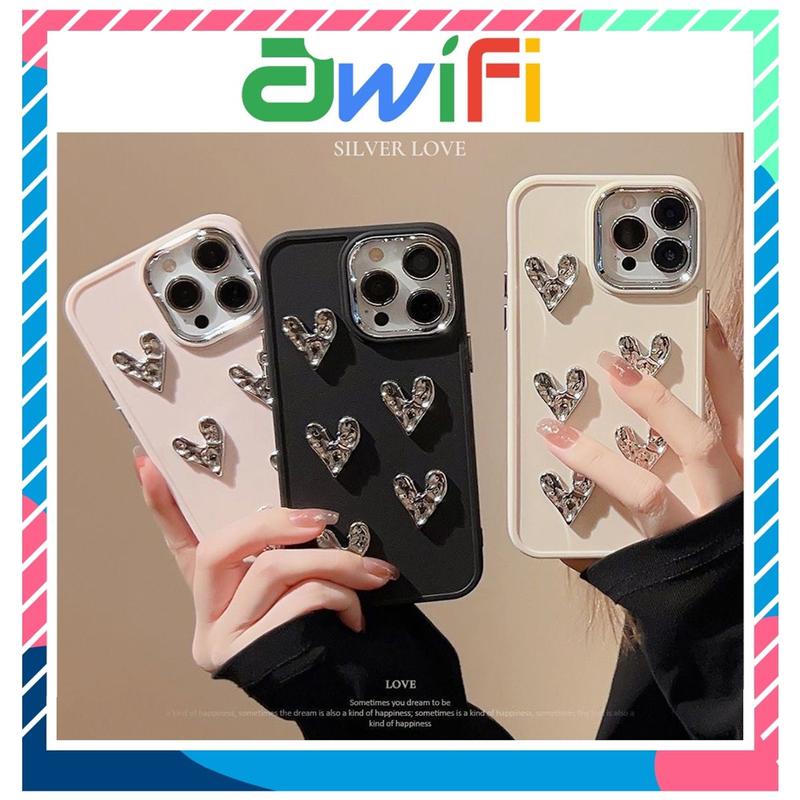 Ốp lưng iphone viền camera kim loại gắn tim 3D 6/6splus/7/8/plus/x/xs/11/12/13/14/pro/max/plus/promax - Awifi F6-6