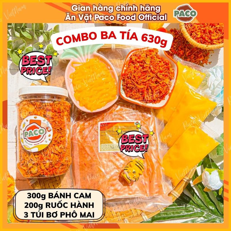 Combo 630g bánh tráng phơi sương tặng kèm hủ hành phi ruốc cùng 3 tuýp bơ siêu béo độc quyền nhà Paco Food đồ ăn vặt snacks food