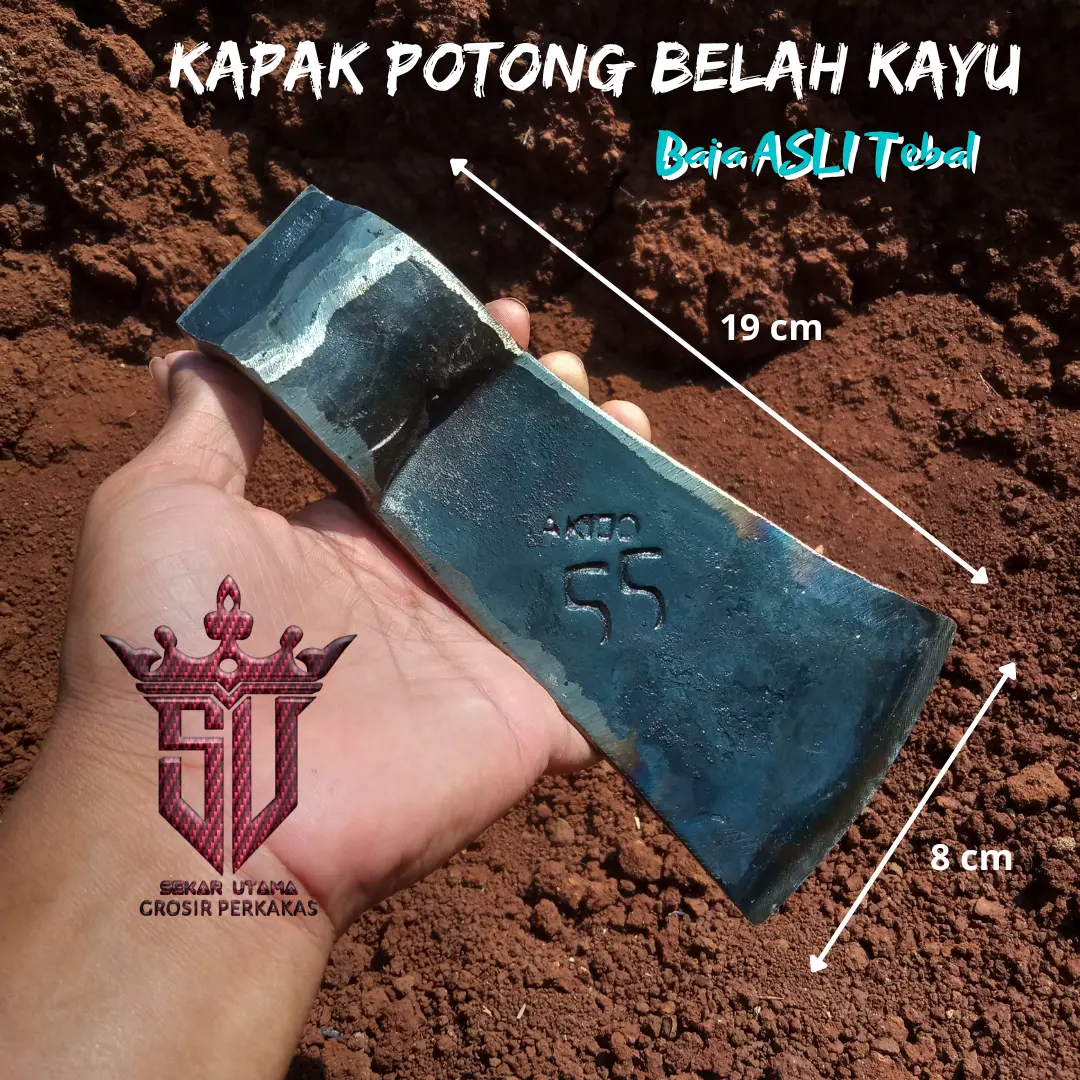 Kapak Tebang Kayu Baja Asli Tempa Super Kuat - Alat Belah Kayu Bakar Baja Per Cap 55 Asli