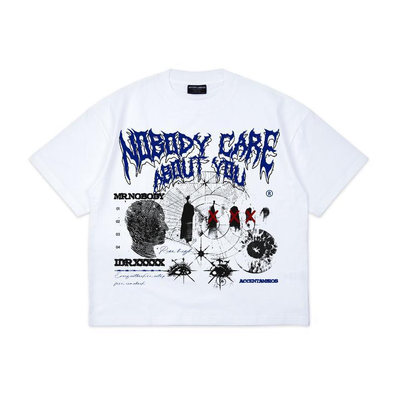 AccentAmbios Kaos Boxy fit d Tshirt Nobody Care White Santai combed printing Streetwear Crew-neck fashion unisex T-shirt Menswear Top Baju Pria 2