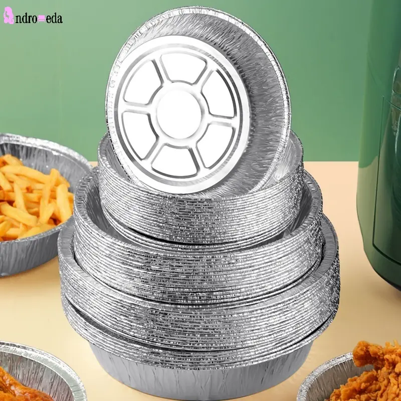 10Pcs Oil-Proof Aluminum Foil Tin Box Air Fryer Parchment Non-Stick Baking Liner BBQ Disposable Tray Kitchen Tool