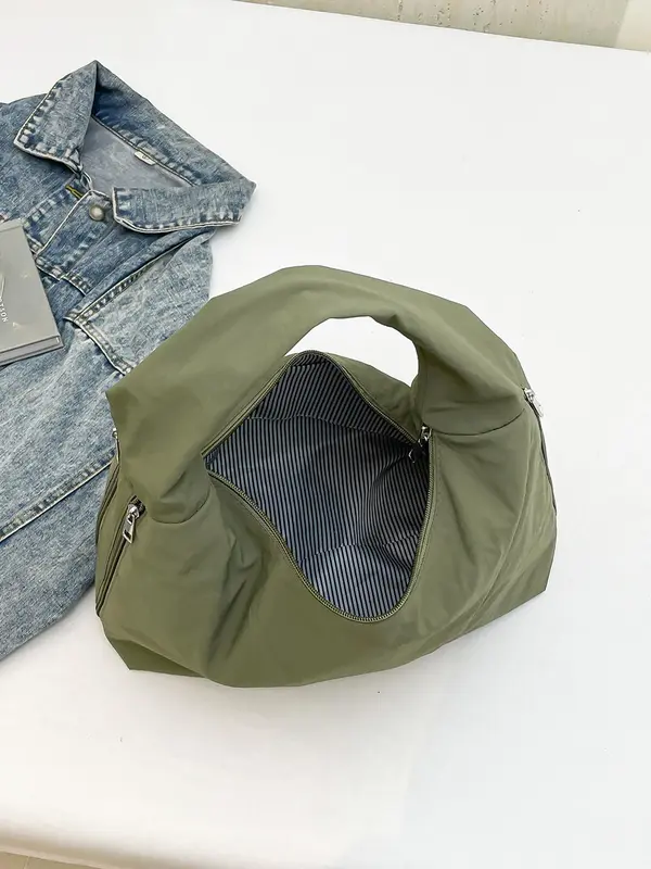 Women's Solid Color Tote Bag, Fashionable Large Capacity Shoulder Bag for Daily Commute, Casual Trendy Versatile High-quality Daily Commuting Bag, Sling Purse 6