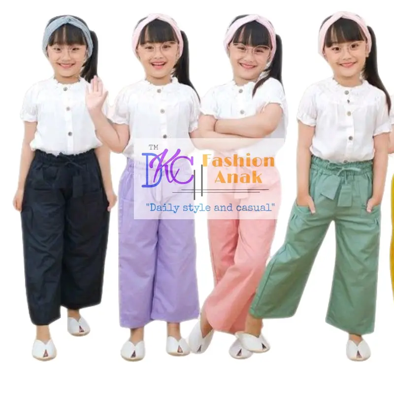 Celana Kulot Anak Cewek Usia 2-7 Tahun Katun Lembut Polos Perempuan 2
