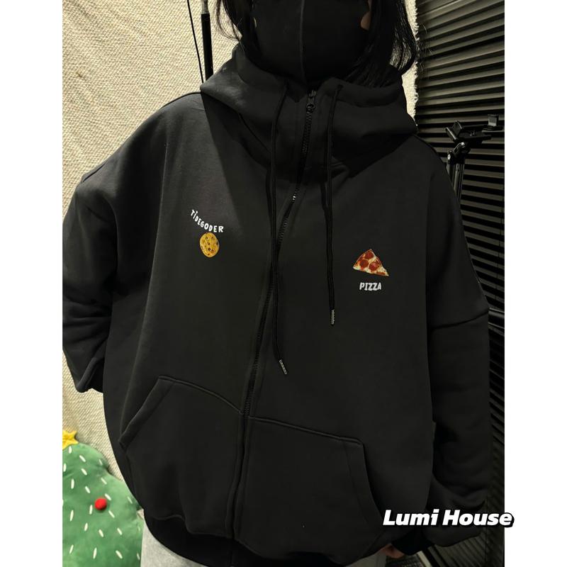 LUMI HOUSE  ÁO KHOÁC HOODIE ZIP NỈ BÔNG MÀU CHÌ  FOM RỘNG MŨ TO HAI LỚP UNISEX Jacket Women