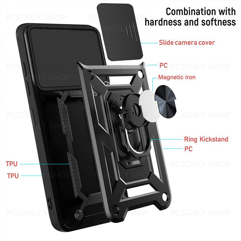 Product Introduction of Shockproof Case For Xiaomi Poco X6 Pro 5G Armor Casing Camera Slider Protection Ring Holder Phone Cover 7