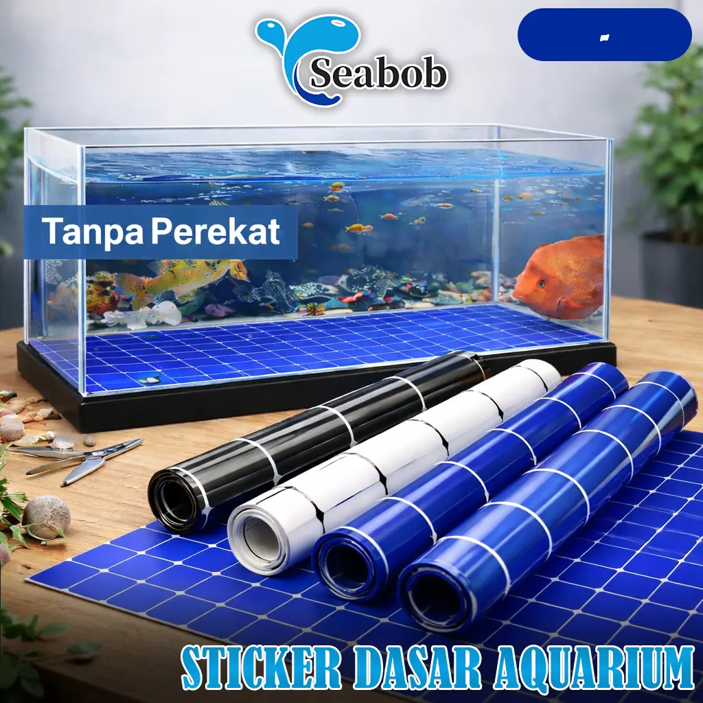 SEABOB STICKER DASAR AQUARIUM TANPA LEM PEREKAT 30 / 40 / 50CM / MOTIF KOTAK-KOTAK