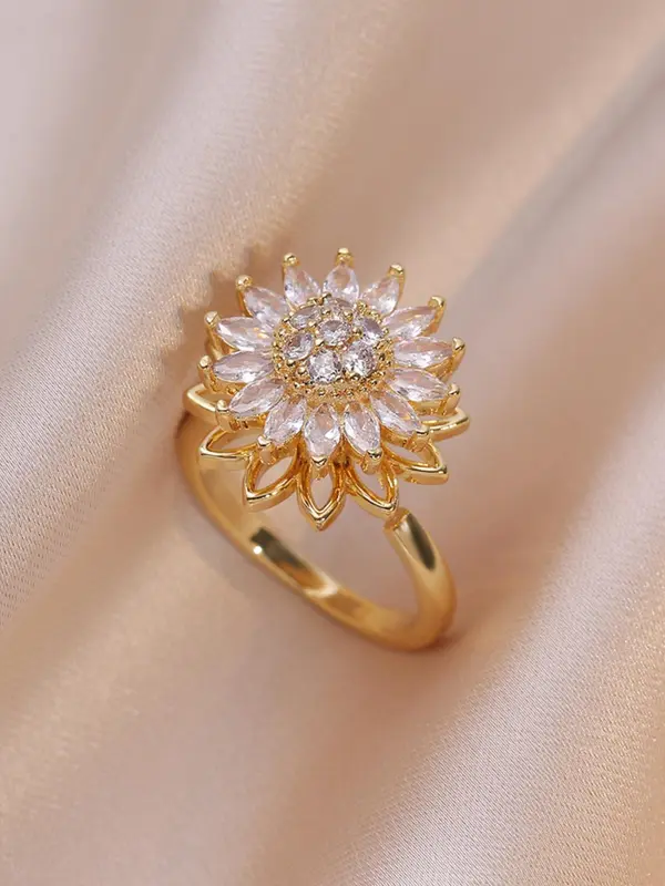 Sunflower Design Ring, Adjustable Anxiety Relief Rotating Ring, Fashion Jewelry for Party, Daily Clothing Decor, Trendy All-match & Exquisite Jewelry for Birthday Gift 6