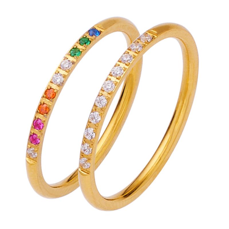Product Introduction of Nhẫn Đầy Màu Sắc Zircon, Hình Tròn Ngôi Sao, Ferrule Thép Titan, Mạ Vàng, Trang Trí, Bán Chạy, Tương Phản, Thích Hợp Cho Người Chạy Bộ 0