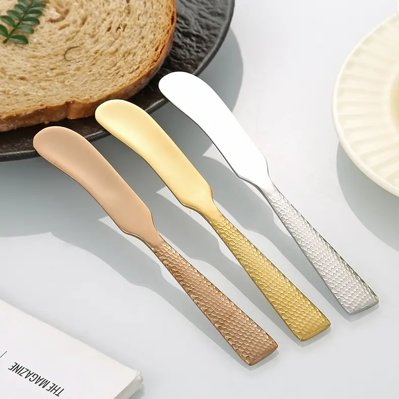 304 Stainless Steel Butter Knife Hammer Texture Handle Bread Jam Spatula Golden Thick Baking Spatula Butter Knife
