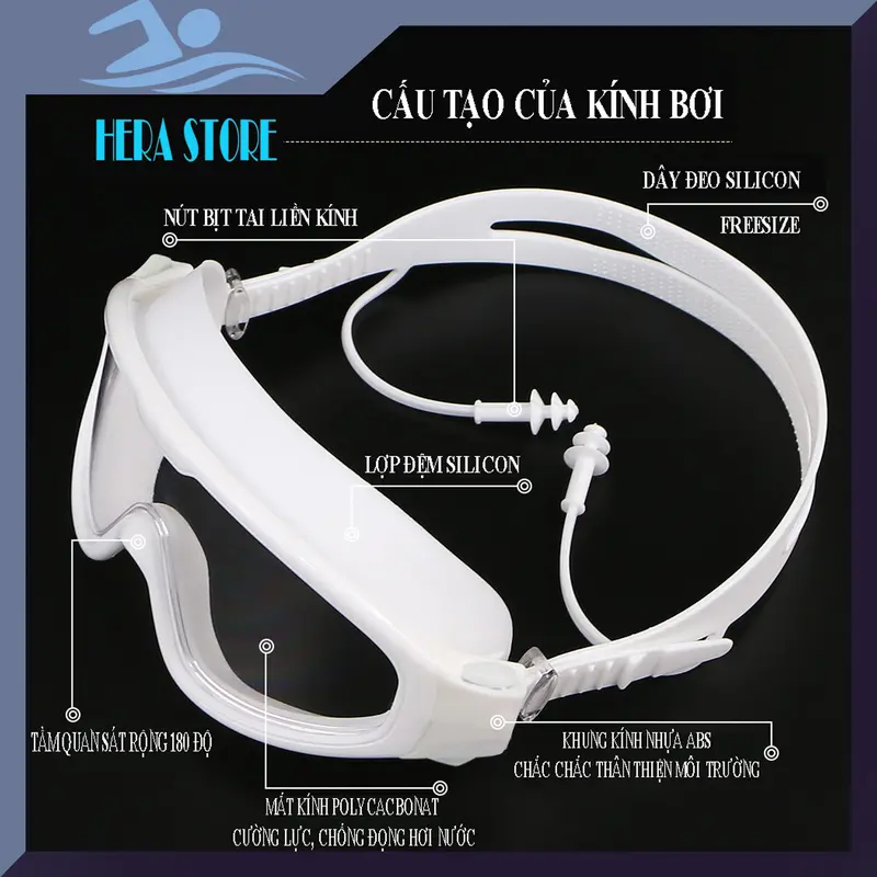 Kính bơi không gọng Haizid, nút bịt tai liền kính STORE HERA KB09 1