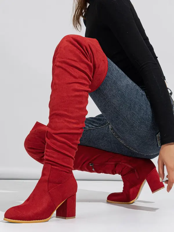 Women's 2024 Trendy Fashionable Solid Color Pointed Toe Boots, Elegant Zipper Design over the Knee Boots for Daily Wear, Botas Para Mujeres, Fall Outfit, Botas 1