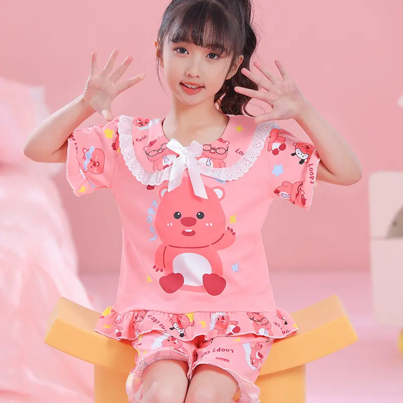Bộ Đồ Ngủ Mùa Hè Cho Trẻ Em, ngắn Tay, Mỏng Và Thoáng Khí, Phong Cách Công Chúa Hoạt Hình, Cho Bé Gái Lớn, Bộ Đồ Mặc Nhà Cho Bé Gái, Có Thể Mặc Ngoài Trời