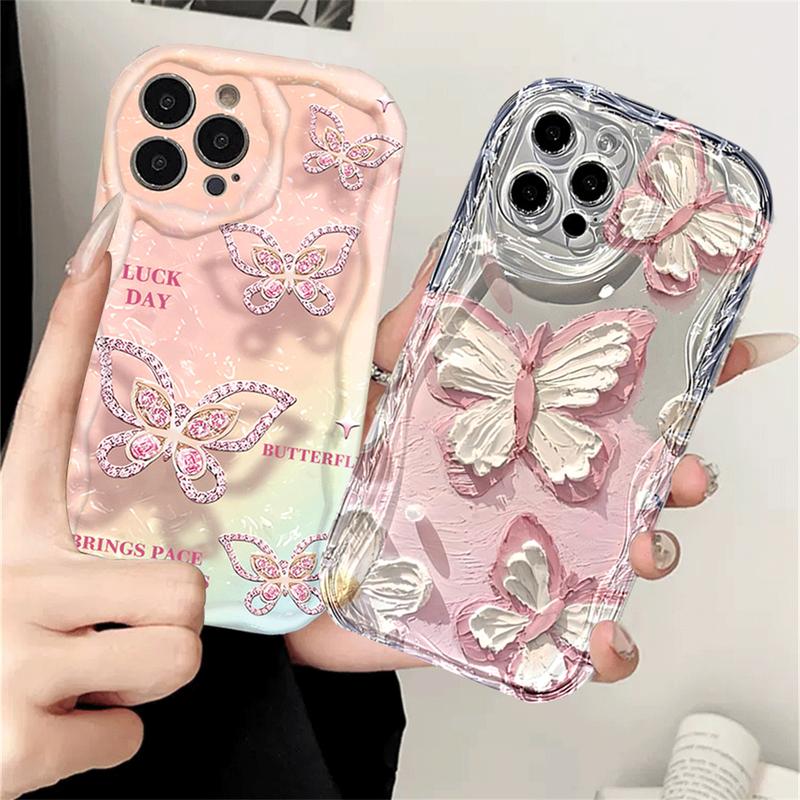 Casing Untuk Oppo A3X A16 A60 A16E A38 A18 A17 A58 A78 A17K A15 A5S A77s A79 A31 A16S A52 A1K A95 A54 A57 A7 A12 A3S A16K A74 A53 A1K A11K A76 F9 Pink Butterfly Bling kupu-kupu Soft Case 4