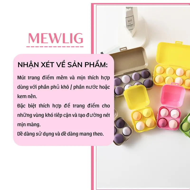 Mút trang điểm 4 chiếc đựng hộp mix màu 2