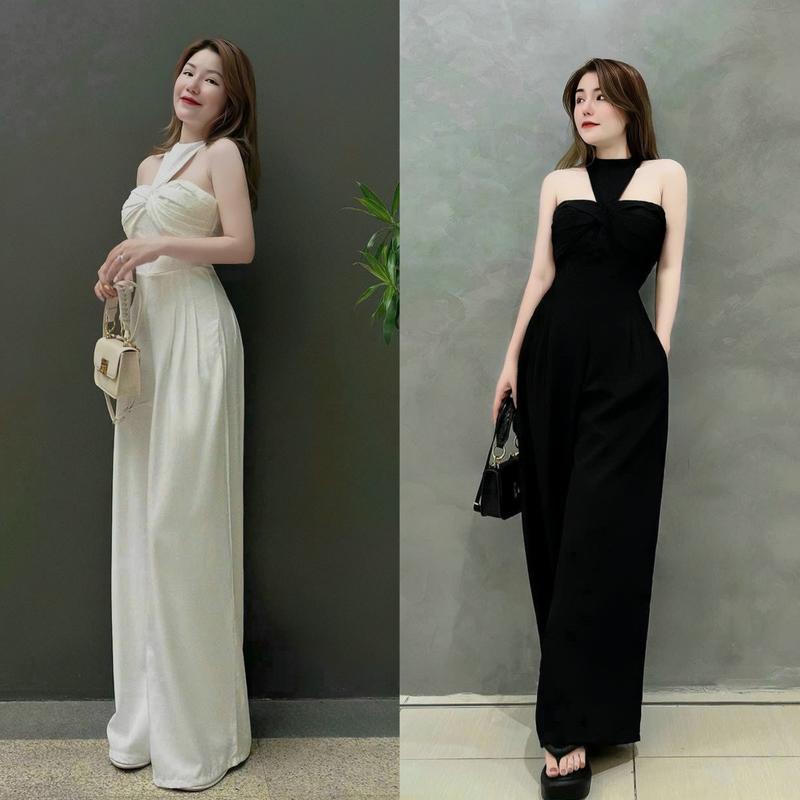 Jum quần nữ cổ yếm trễ vai cúp ngực kèm quần ống rộng sang chảnh dành cho các nàng đi chơi,đi tiệc.  Women top