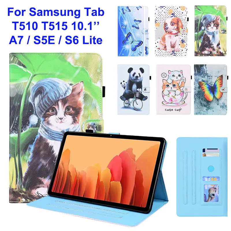 Ốp Lưng, Tương Thích Với Samsung Galaxy Tab A 10.1 2019 T510 A7 T500 S5E T720 S6 Lite, Ốp Lưng Da Mềm In hình Hoạt Hình, Có Ngăn Đựng Thẻ, Ốp Lưng