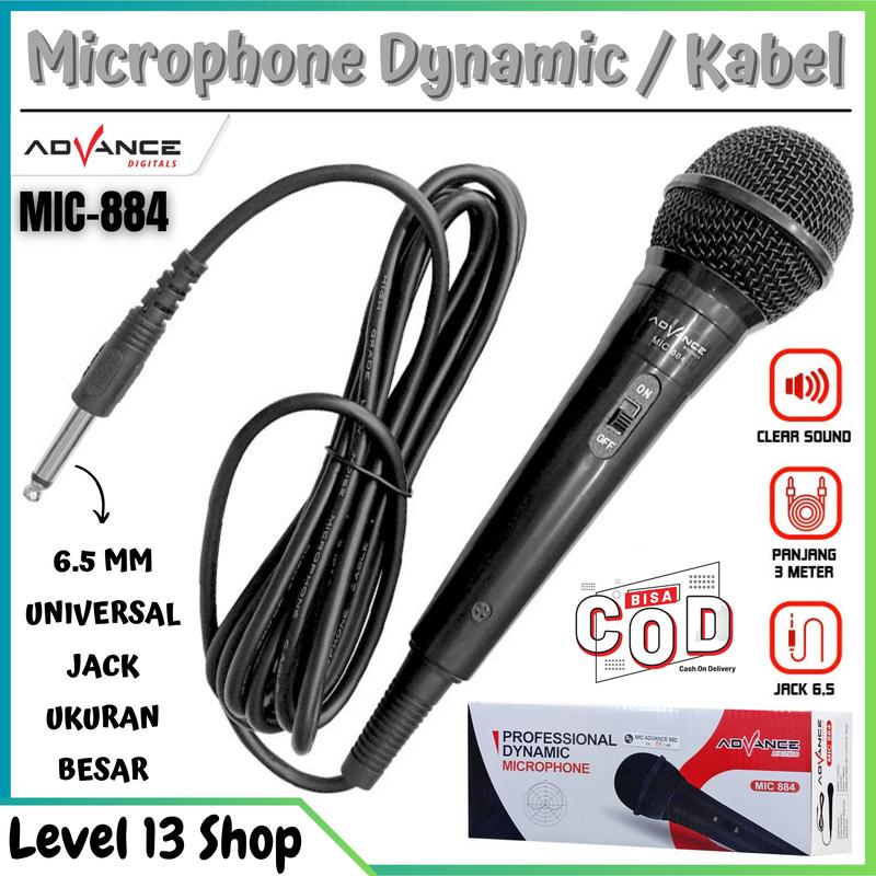 Microfon Advance Mic Karaoke Profesional Dynamic Microphone Mic Kabel MIC884 Jack Besar 6,5MM Murah - LEVEL 13 SHOP 0