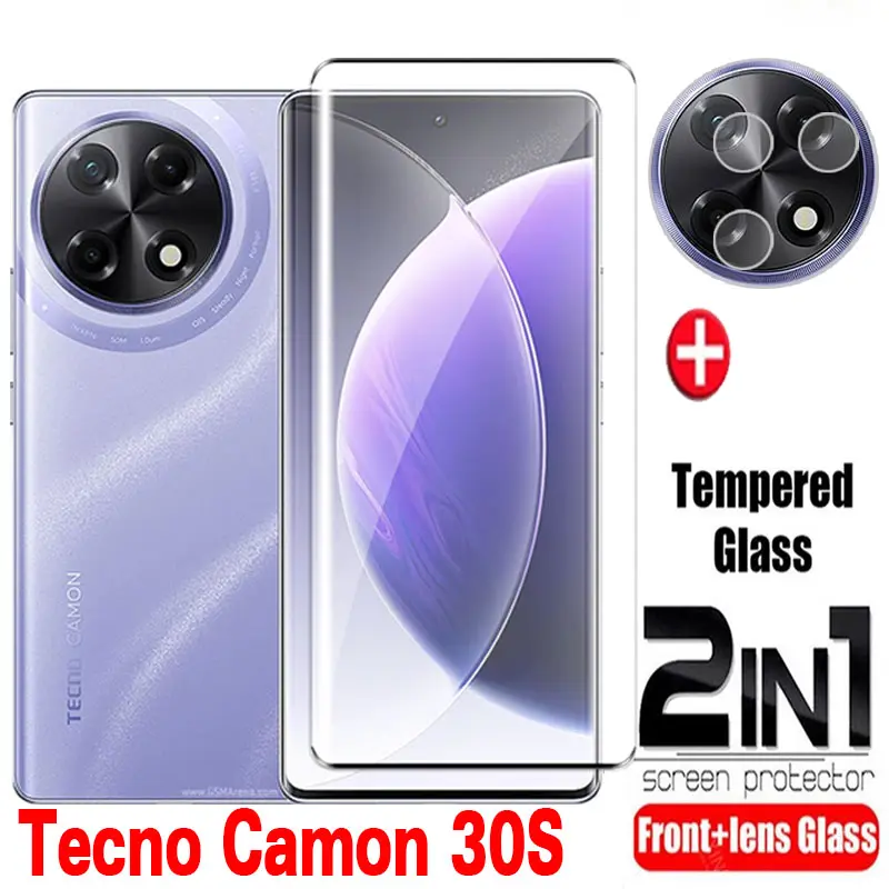 Màng Kính Cường Lực, 2 Trong 1, Dành Cho Tecno Camon 30S Pro, Camon30s, Camon30sPro 4G 5G, Bảo Vệ Màn Hình 2024, Bảo Vệ Ống Kính Sau Máy Ảnh, Kính Bảo Vệ, Bao Phủ Toàn Bộ Phim Trước