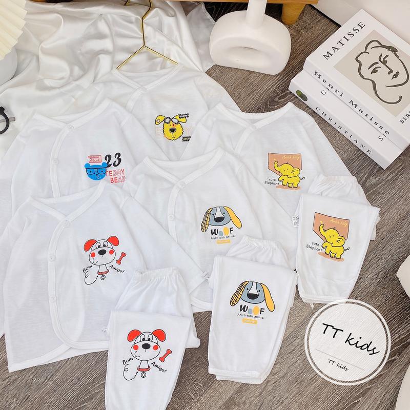  1 set 5 bộ cúc chéo trắng dành cho bé từ 2-7 ký  bé trai  bé gái chất cotton mềm mịn  sơ sinh  vải cotton thoáng mát Sandal hàng sản xuất tại việt nam   phong cách khỏe khoắn  nhiều hình động vật cho bé  Dép Sandal 