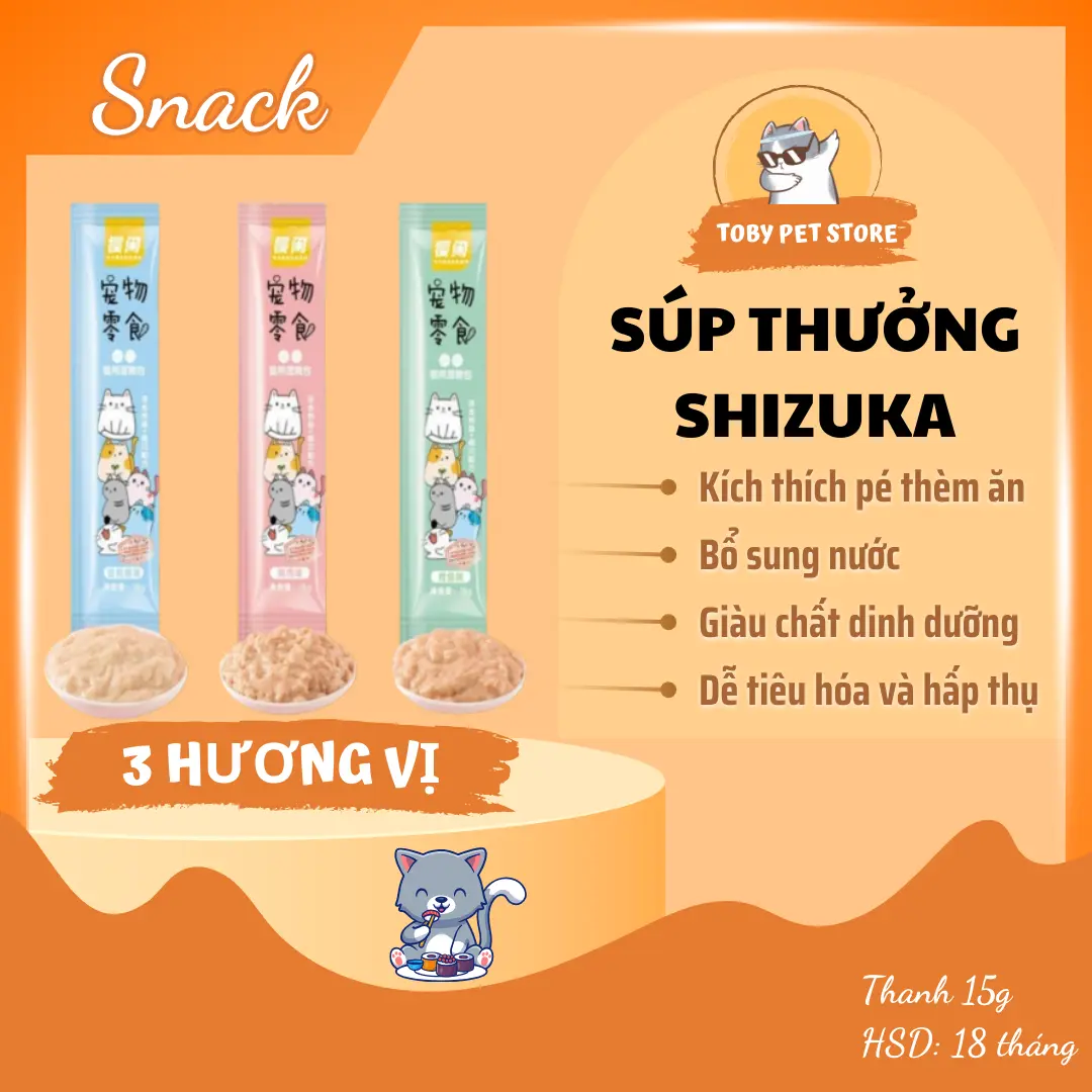 Súp thường Shizuka Cho Mèo, Pate Dạng Soup Thưởng Nhiều Vị Cao Cấp Cho Thú Cưng - Thanh 15g