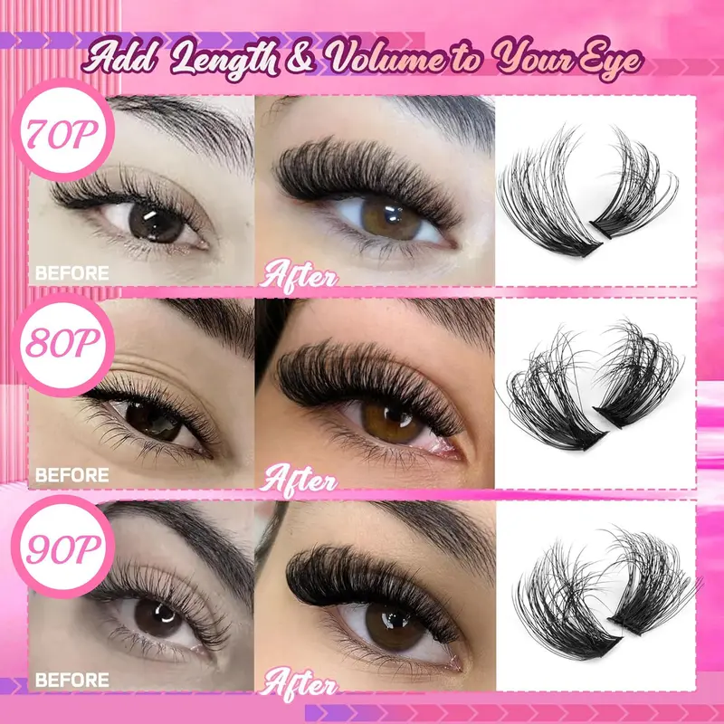 Natural Look Eyelash Extensions, 1 Box Individual False Eyelashes, Self Grafting Curl Eyelashes, Eye Makeup Enhancement False Eyelashes, Curl Cluster Lashes Cosmetic Kit, DIY Eyelash Extensions, Eyelashes Kit Set, Lash Clusters, High Quality Eyelashes 4