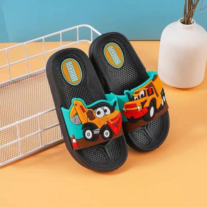 Dép Lê Bé Trai Hoạc Hình Xe Múc Siêu Nhân Người Nhện ĐẾ Cao Su Mềm êm Chân Dép Sandal