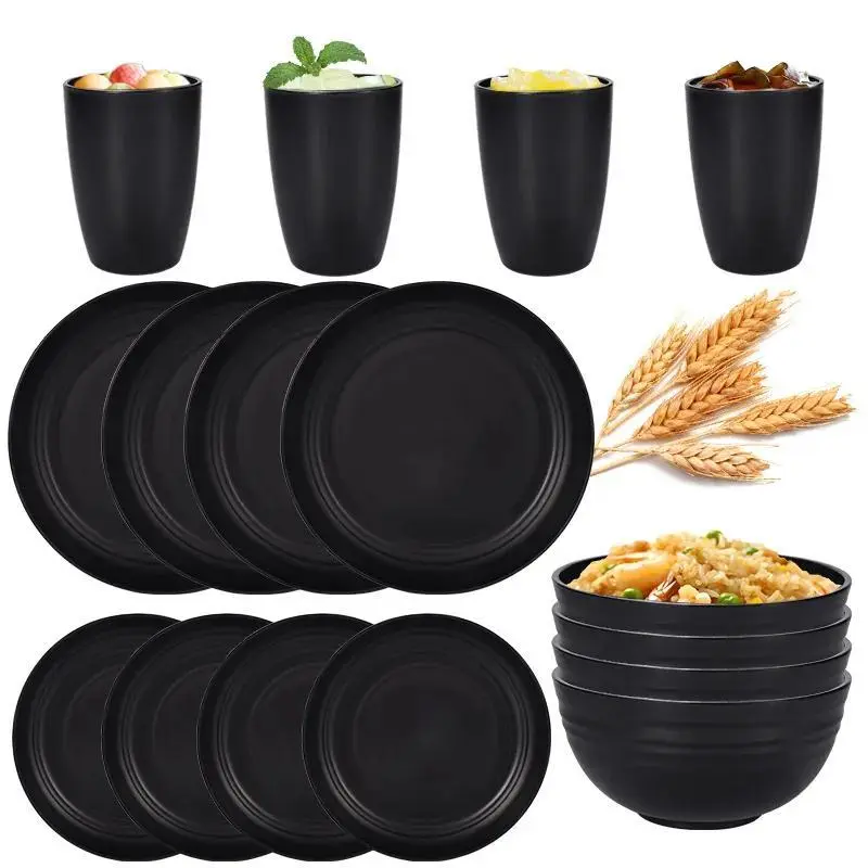 16pcs/set Wheat Straw Dinnerware Set, Including 4pcs Bowl, 4pcs Dinner Plate, 4pcs Cup, 4pcs Dessert Plate For 4 People, Cutlery Set For Home Kitchen Dining Room 0