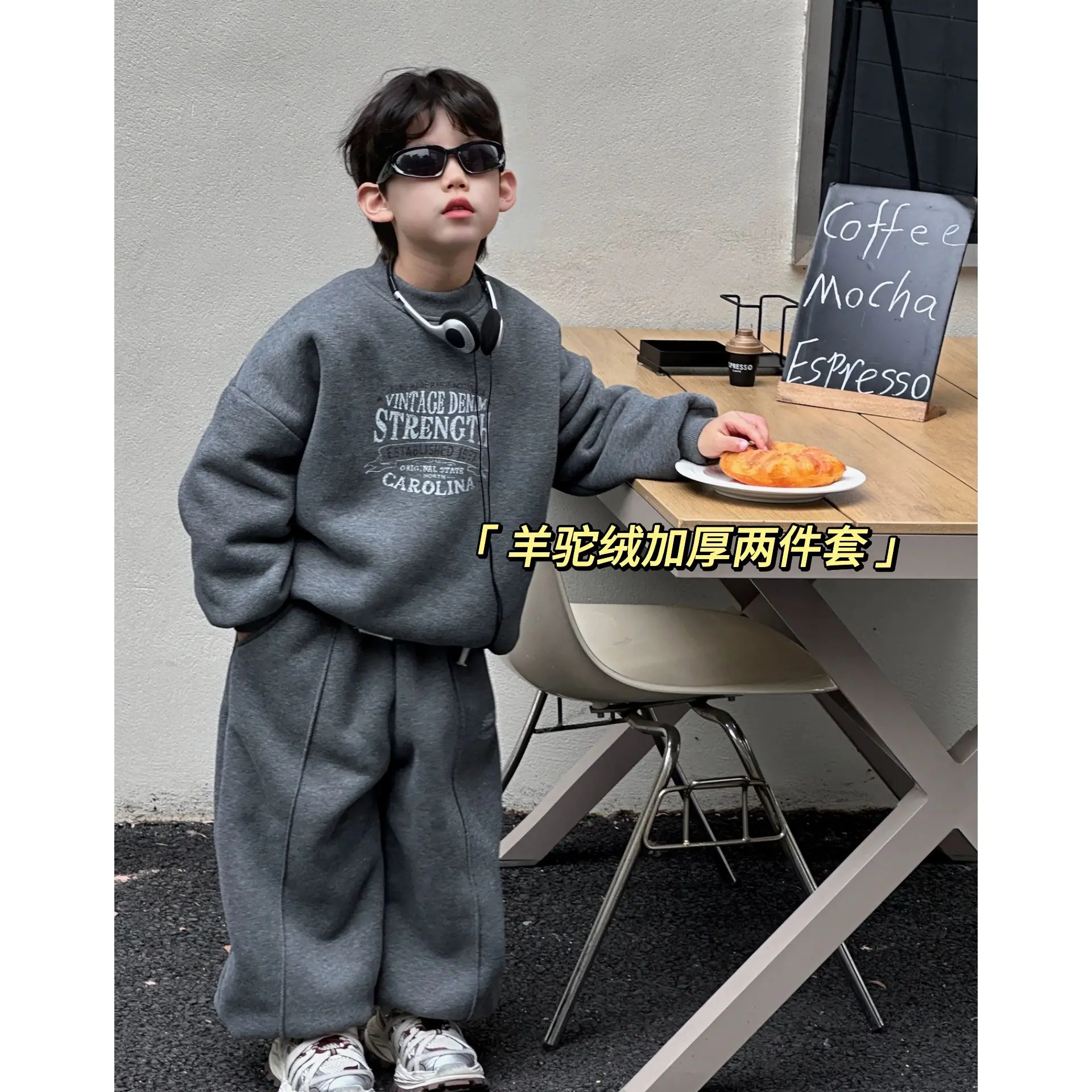 Bộ Đồ Hai Mảnh Áo Len Lông Cừu Và Sợi Alpaca Dày Và Ấm Áp, Bộ Đồ Mùa Đông, Hàng Mới Về, Dành Cho Bé Trai Trung Và Lớn, Phong Cách Phương Tây, Bộ Đồ Đi Chơi Thời Trang Hợp Xu hướng