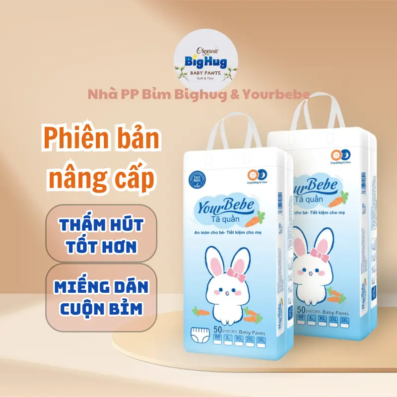 [ Live- HH 10% ] Bao bì YourBebe : Combo 100 bim quần form suông, Có miếng dán sau. Thấm hút từ 500ml Đến 800ml. Bỉm mềm mỏng 2mm 0